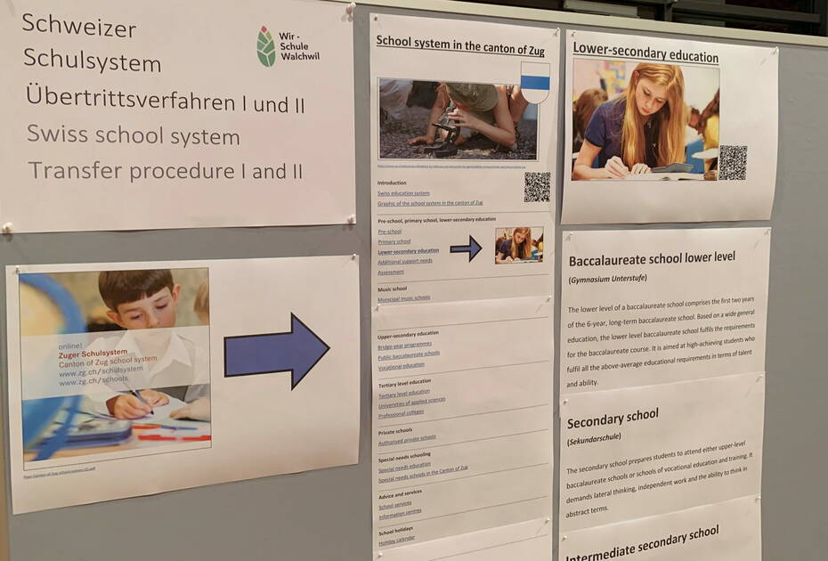 Informationsstand Schweizer Schulsystem. Aufnahme Miriam Aegerter