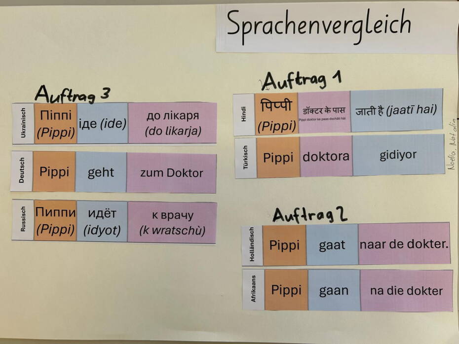 Gruppierung der Sprachen gemäss Auftrag für die Präsentation. Aufnahme Elvirë Sinani