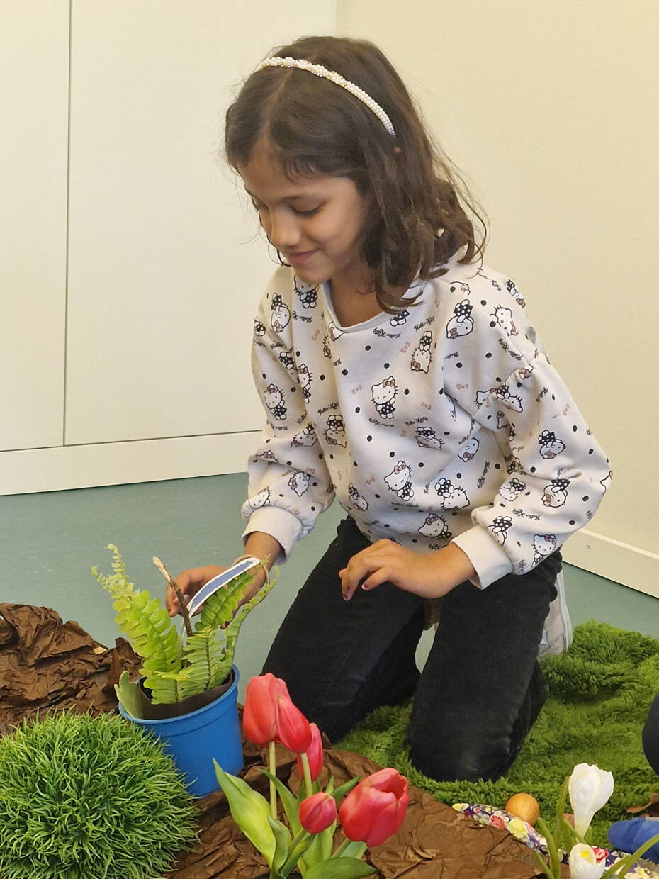 Die Kinder beschreiben die Entwicklung der Frühblüher und spielen dazu. Aufnahme Sadiye Bircher