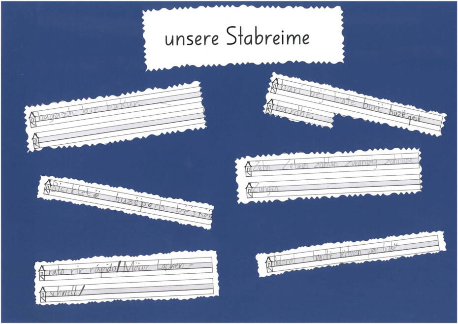 Selbst erfundene Stabreime. Kinder der Klasse von Elvirë Sinani